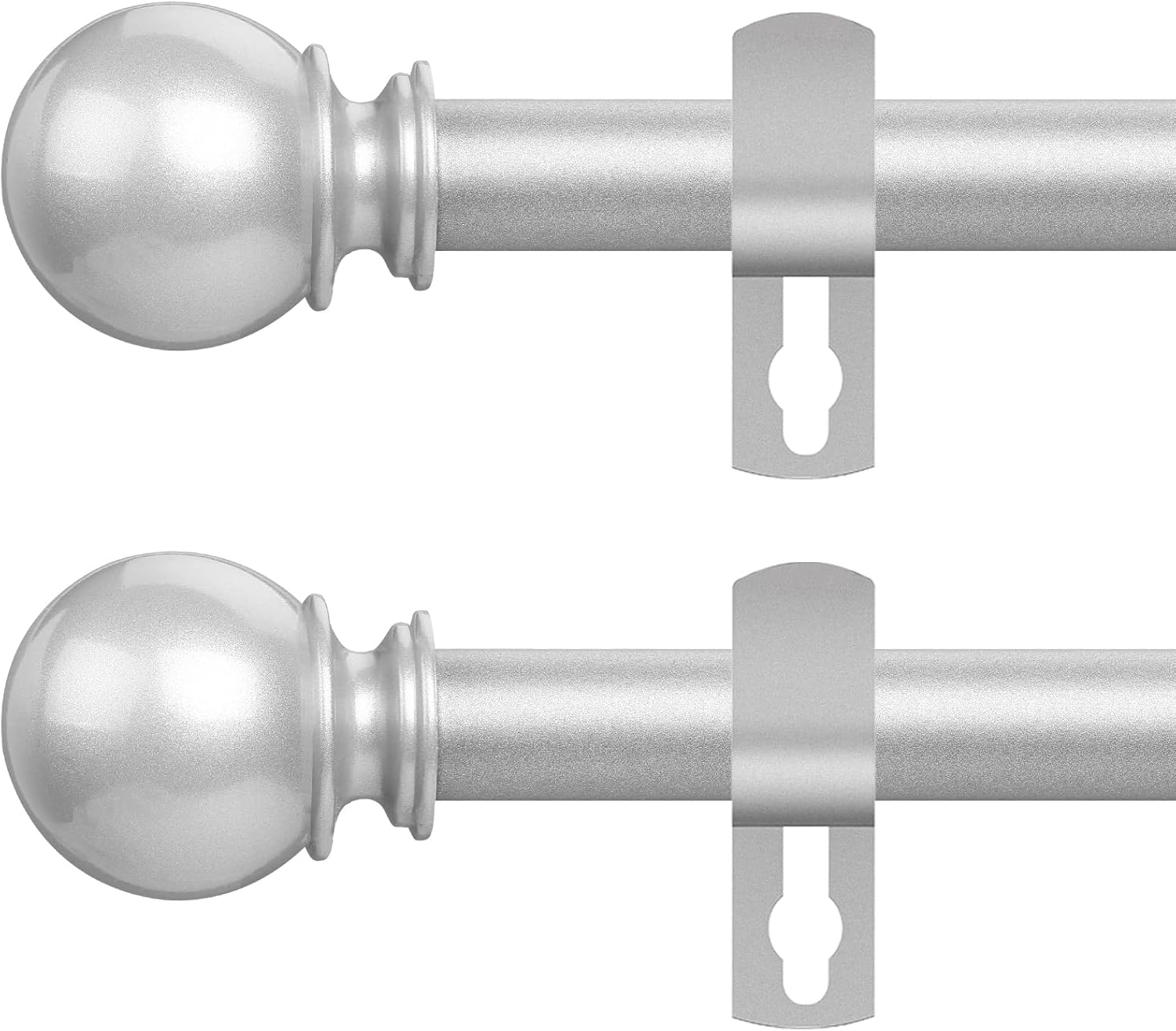Curtain Rods for Windows 28 to 48 Inch, 2 Pack 5/8'' Diameter Heavy Duty Metal Adjustable Small Curtain Rod With Bracket(Silver) 28-48"(2 Pack) Silver
