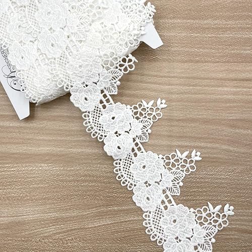 Miniatura 8 de Designer's Shop VL 6624 VL 6624 - Borde de encaje blanco para coser, manualidades (remolino floral) VL 6624 de 3 pulgadas x 2 yardas, con borde