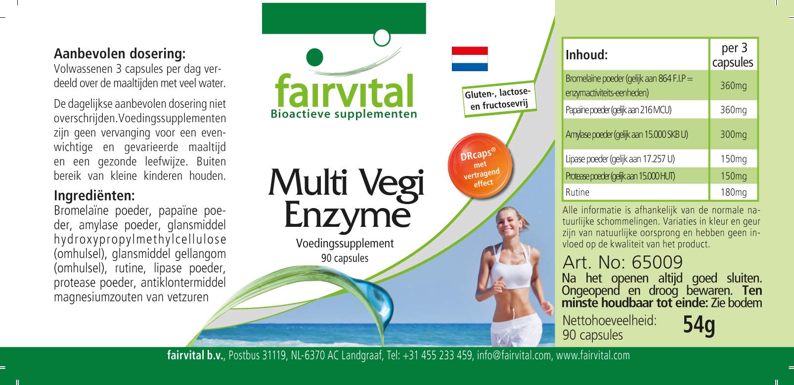 fairvital Multi Vegi Enzyme, 90 capsule, complesso enzimatico 100% vegetale con bromelina + papaina + amilasi + lipasi + lipasi + proteasi + rutina, a rilascio ritardato