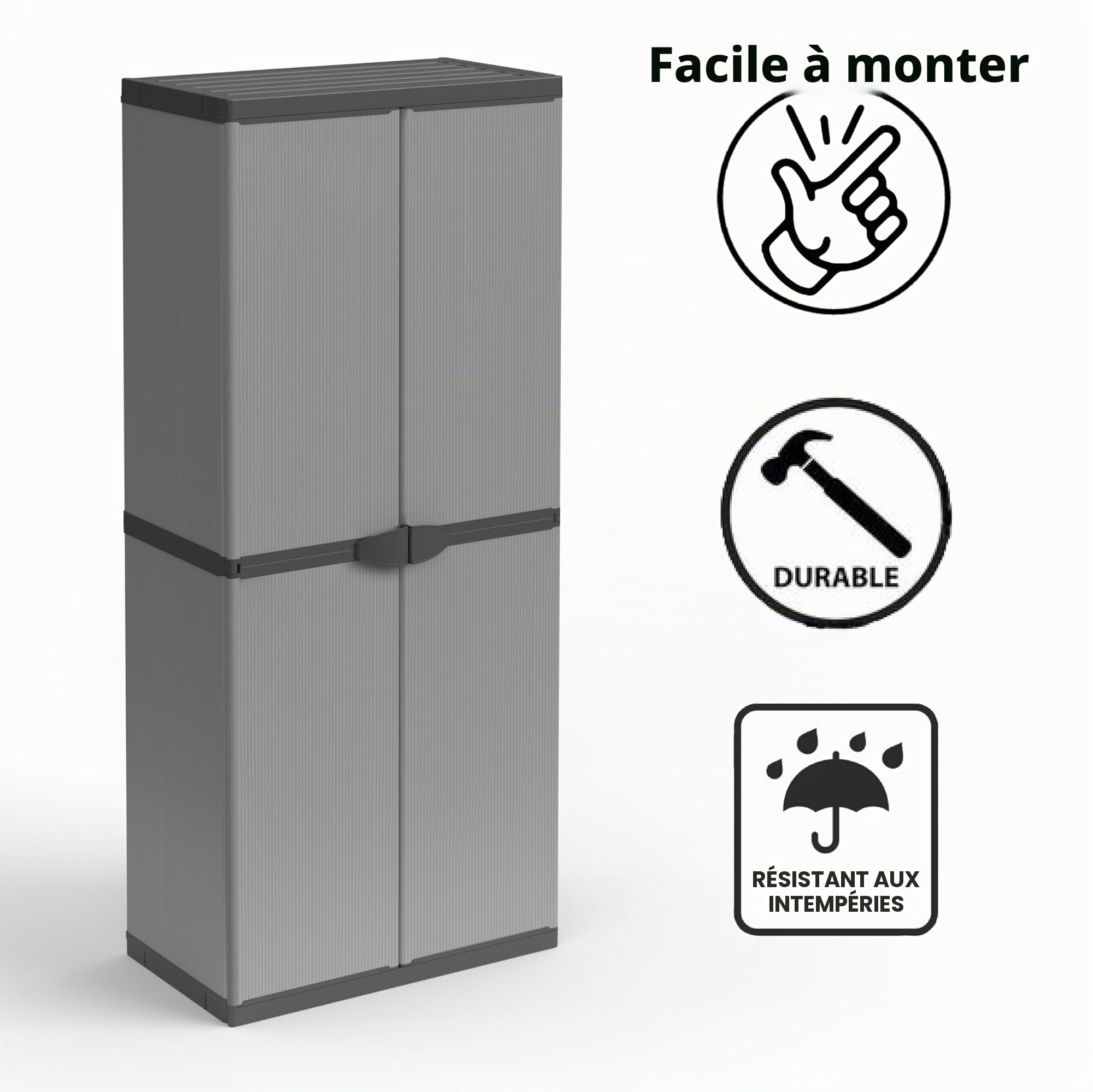 mongardi: Armoire Porte-Scope en résine de PVC et PP, 2 Portes, Facile à Assembler, système modulaire, Durable, adaptée aux environnements intérieurs et extérieurs, 68 L x 40 x 165 cm, Gris et Noir