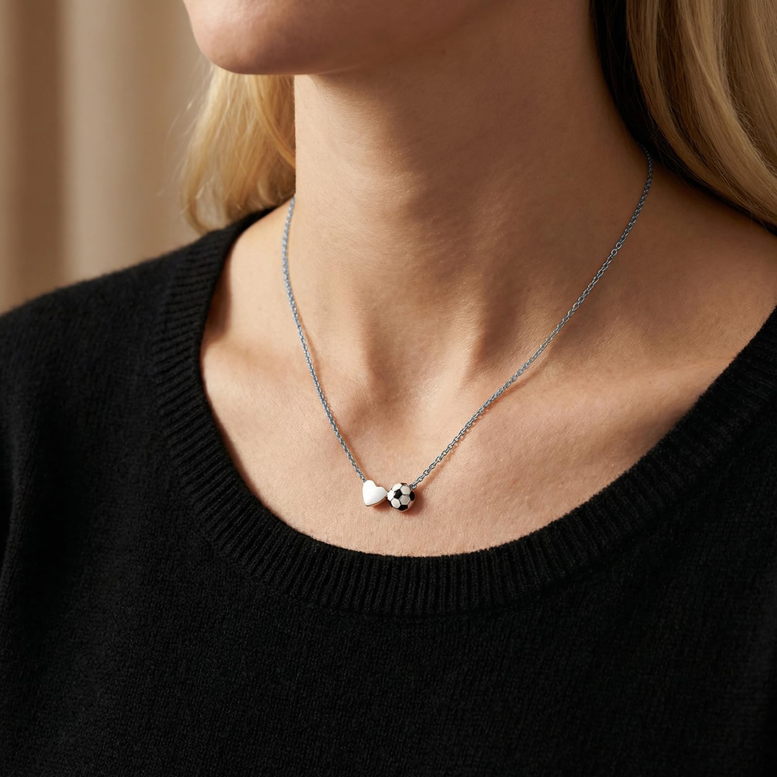 Collana da uomo girocollo da donna, con ciondolo a sfere, per sport, regali di calcio, 41-50 cm, per uomini e ragazzi