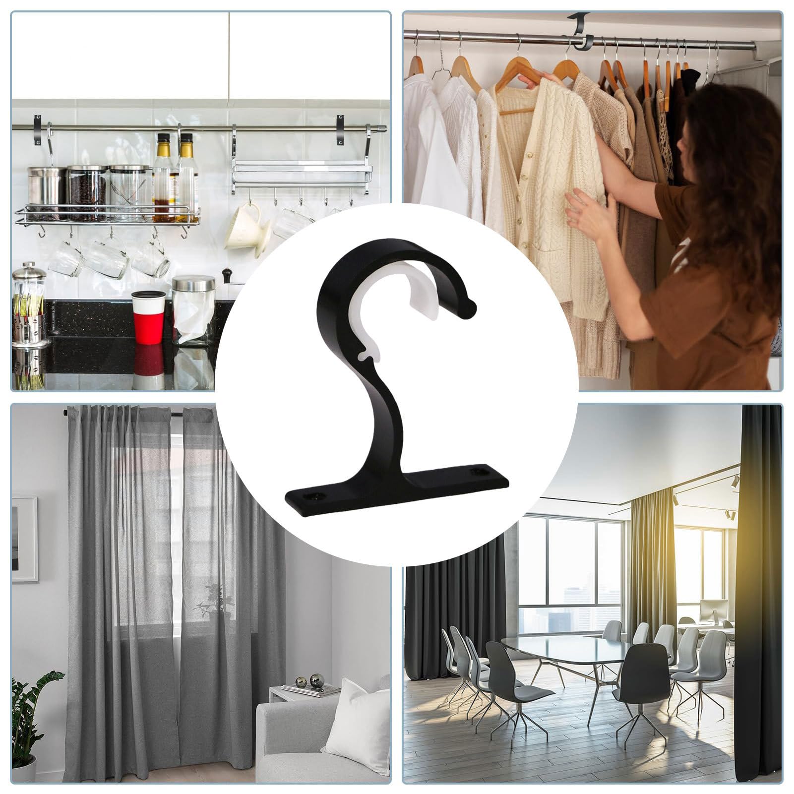 Staffa per asta per tende, colore bianco, resistenti, ganci per tende da parete, confezione da 2 ganci per aste per tende da 2,5 cm a 3,8 cm, facili da installare