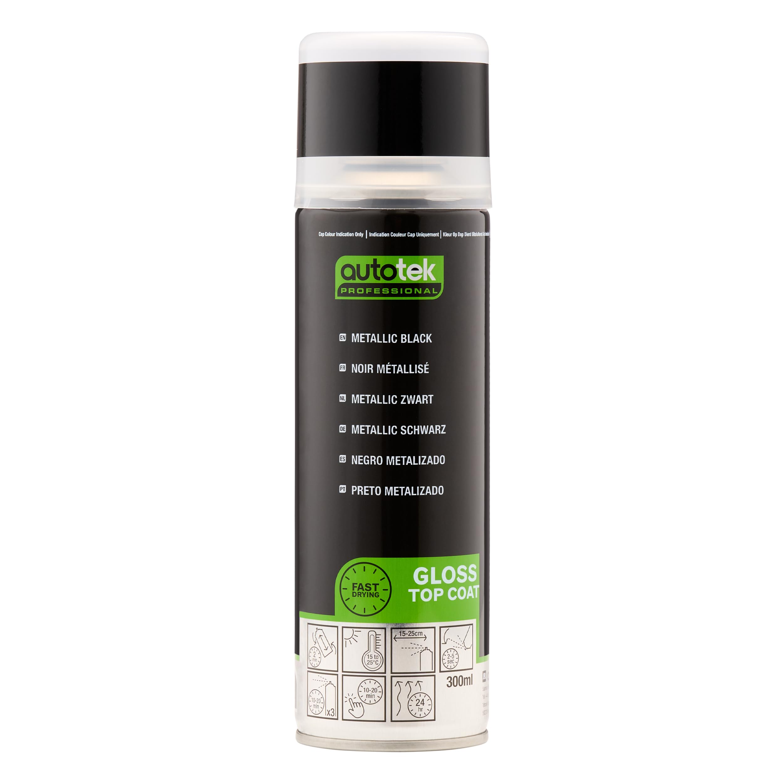 Autotek Professional High Gloss Metallic Black Spray Paint, Aerosol Spray, 300 ml