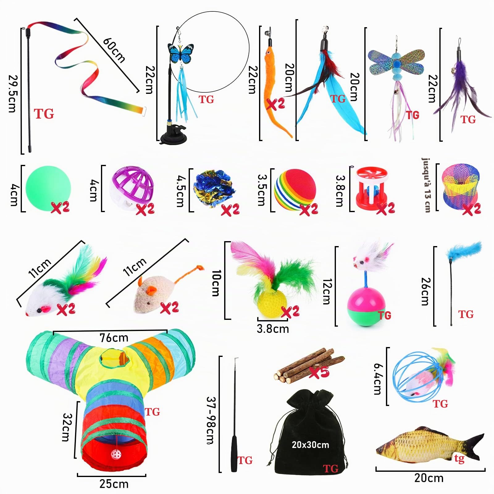 37 Pièces Kit pour Chat - Jouets Animaux Domestiques avec Balle, Jeux, Boule et Tunnel pour Chaton