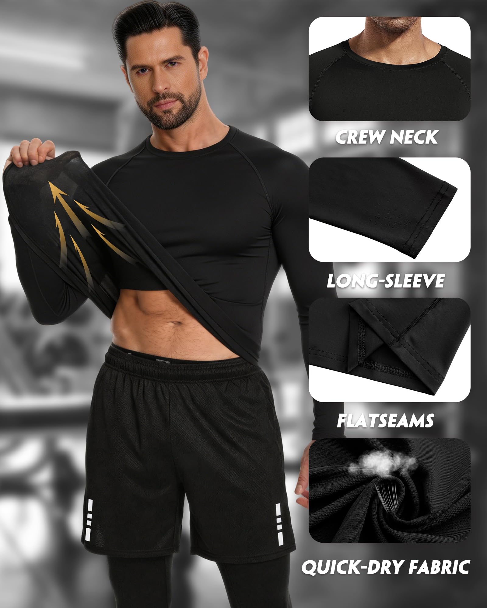 Holure Conjunto deportivo para correr para hombre (paquete de 4 o 5) camiseta atlética + camisa corta de compresión + pantalones con abrigo deportivo trajes de gimnasio