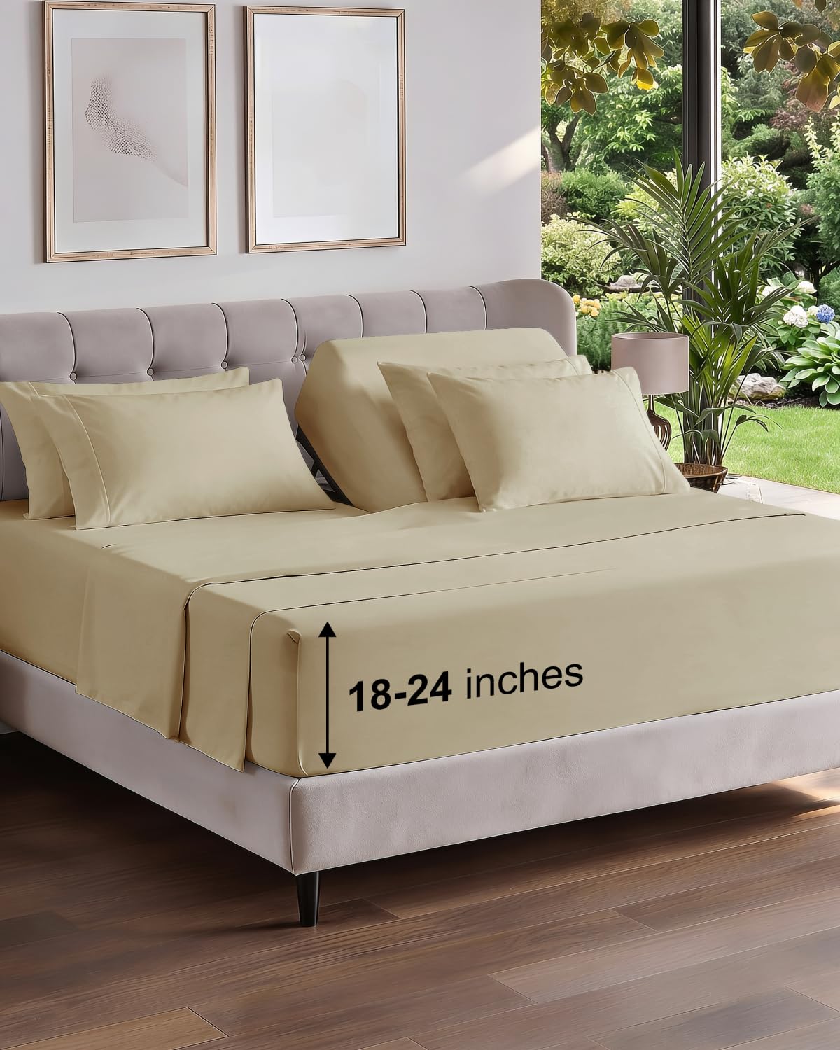 CGK Extra Deep Flex Top Split Head King 6pc Cooling Sheet Set - Beige