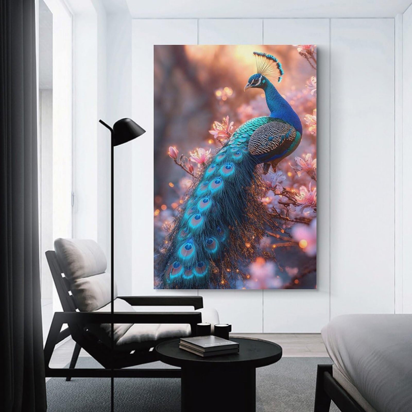 Junmoney Unframe-Style-6 Peacock In Bloom Decorative Wall Artwork, 24X36inch(60X90cm), For Living Spaces, Bedrooms Or Relaxed Rooms, Modern Wall Decor For Cosy Interiors