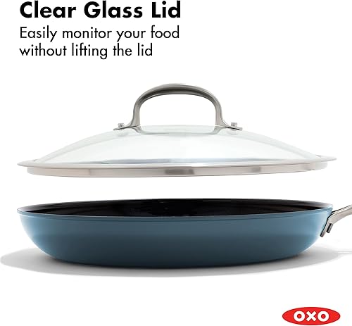 Miniatura 4 de OXO Sartén antiadherente mejorada de 12 pulgadas con tapa, utensilios de cocina de cerámica sin PFAS, mango de acero inoxidable, huevos y tortillas,