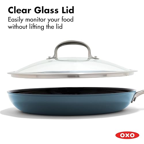 Miniatura 4 de OXO - Sartén antiadherente mejorada de 12" con tapa, juego de utensilios de cocina de cerámica sin PFAS, mango de acero inoxidable, para huevos y