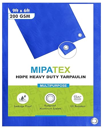 Mipatex Tarpaulin Sheet Waterproof Tirpal Heavy Duty 9ft x 6ft, Poly Tadpatri with Aluminium Eyelets Every 3 feet - Multipurpose 200 GSM Plastic Cover Tharpai for Truck, Home Roof, Rain (Blue)