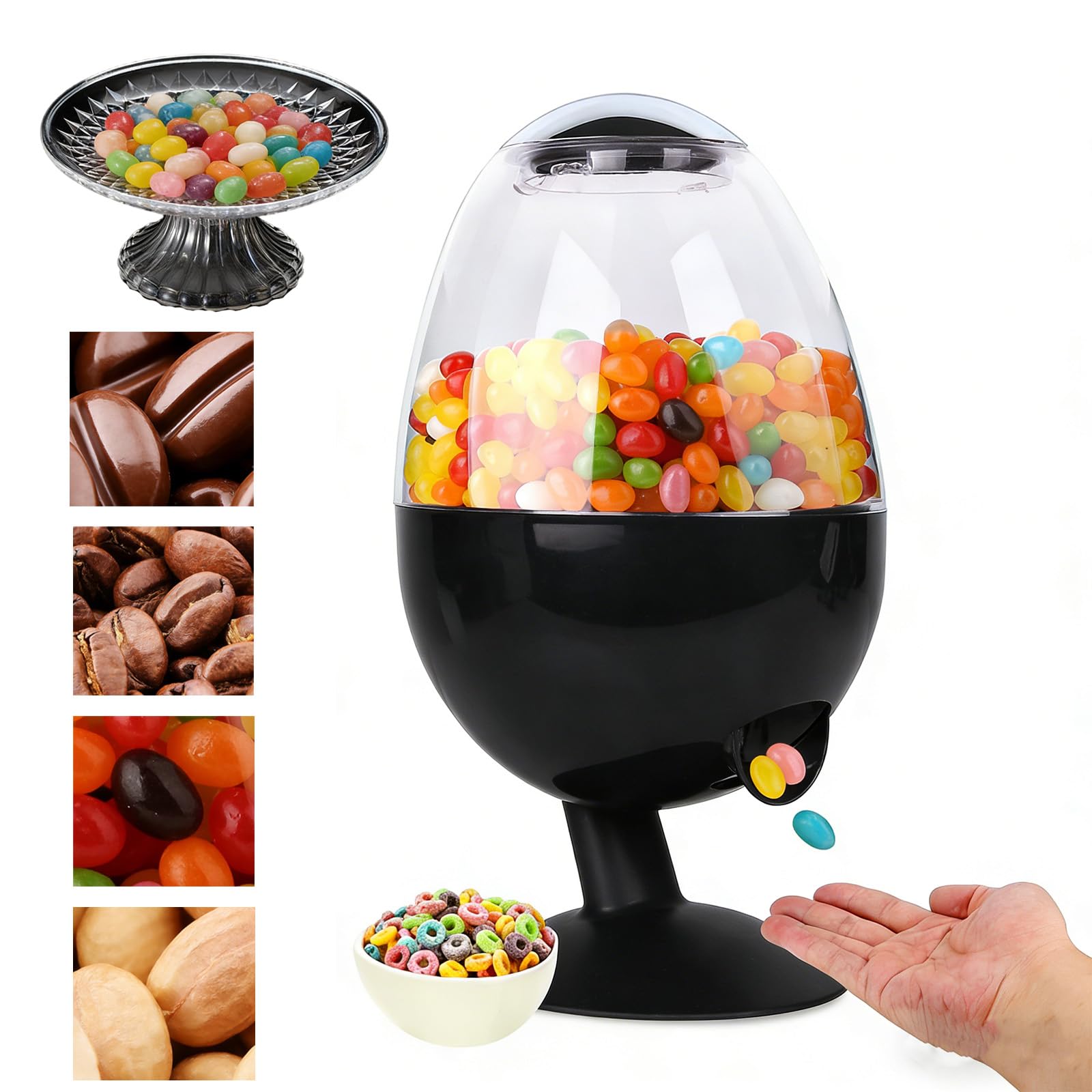 Automatic Candy Dispenser, Automatic Touch Candy Dispenser Tabletop, Mini Jelly Bean Dispensers Machine for Office Home, Fits Kids Snacks, Gumballs, Jellybeans, Nuts, Trail Mix, Cereal (BLACK)