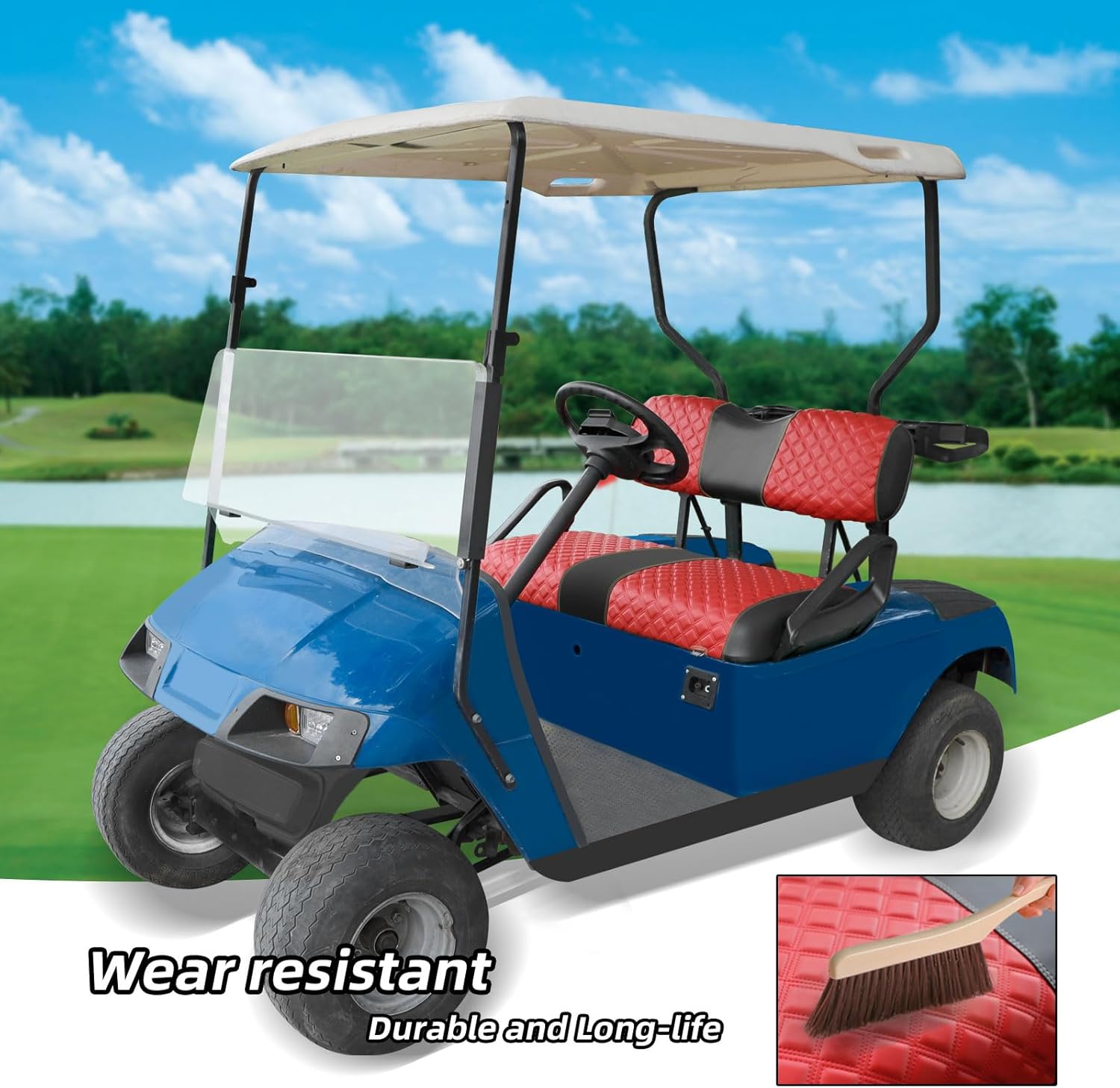 Roykaw Golf Cart Seat Covers Kit Fit for EZGO TXT OEM Ordinary Seat Cushion, Marine Grade Vinyl Material/More Soft and Comfortable, Breathable & Easy to Clean
