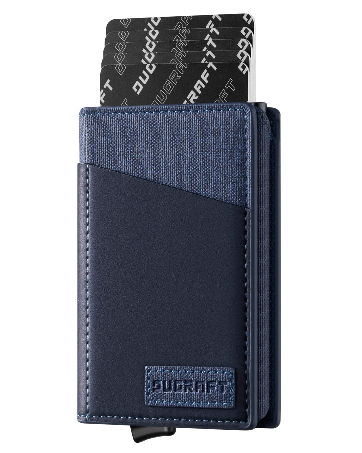 DUGRAFT Card Holder Wallet with ID Window, Mens RFID Blocking Minimalist Slim Pop-Up Wallet Aluminum Metal Credit Card Case, Holds 10 Cards