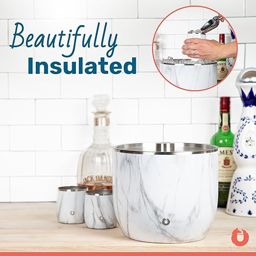 Miniatura 38 de SNOWFOX Cubo de hielo XL de acero inoxidable de doble pared aislado al vacío de alta calidad con tapa/cuchara, accesorios de bar, cubo grande