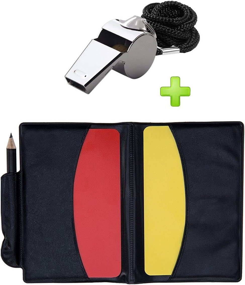 Golvery Metal Referee Whistle and cards set, Stainless Steel Sports Whistle,Coach Whistles with Lanyard for Football, Soccer, Basketball, School, Red Card Yellow Card pocket, Referee kits 4 in 1