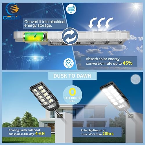 Miniatura 3 de CEDIO Luz solar de 6500 W al aire libre, luces solares de calle al aire libre IP66 impermeable, 6500 K del atardecer al amanecer, luces de