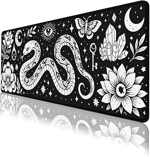 Mystic Art Mouse Pad, Snake Moon Crystal Floral Gothic Gaming Desk Mat with Stitched Edges,Non-Slip Waterproof Rubber Base Mouse Mat, 31.5x11.8in Mouse Pads for Desk Home Office Gaming