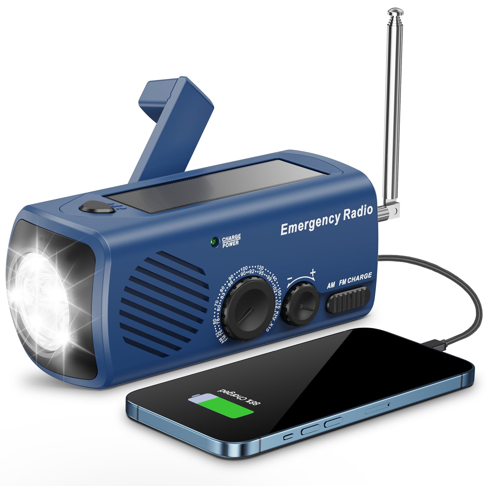 Radio De Emergencia Con Manivela - ¡AM/FM, Linterna LED Y Carga Solar! (Resistente Al Agua)