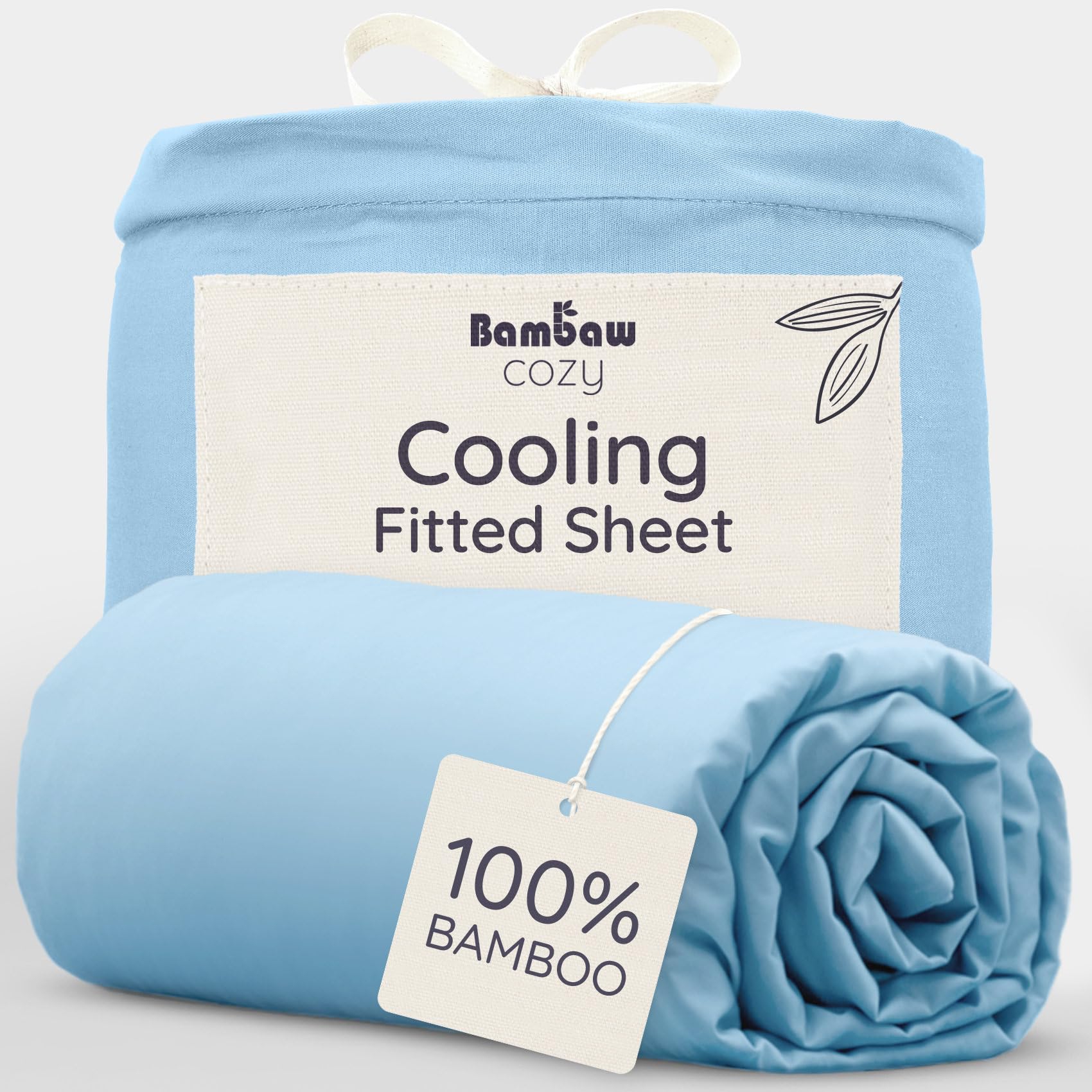 Bambaw Light Blue Bamboo Super King Fitted Sheet 180X200 Cm, Deep Pocket 35 Cm, Anti Allergy Bedding, 100% Bamboo Bedding, All Seasons Cooling Sheets For Night Sweats, Super King Size Fitted Sheets (Light Blue)