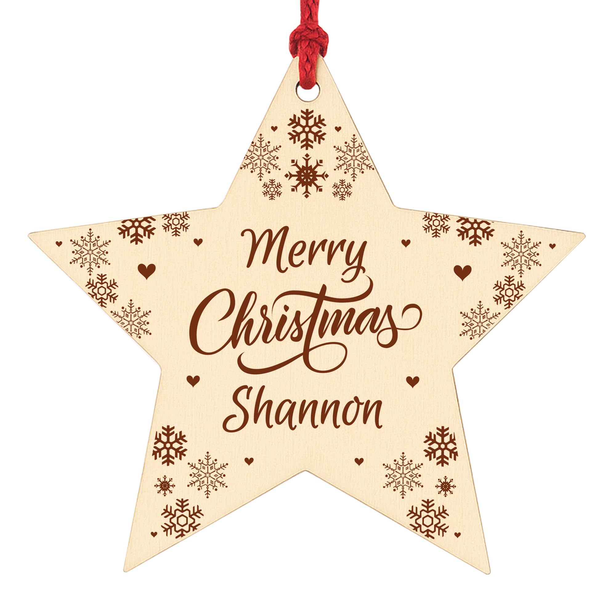 Red Ocean Personalised Merry To A Friend Family Member Wooden Star Bauble Tree Decoration Gift For Him Her Boys Girls Baby