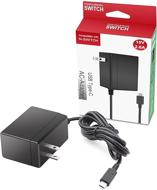 15V 2.6A AC Adapter Compatible with Nintendo Switch Game Console Switch Lite LITE OLED & Pro Controller SwitchDock, Wall Charger with 5ft Type C Cable (Support TV Mode, Dock Station)