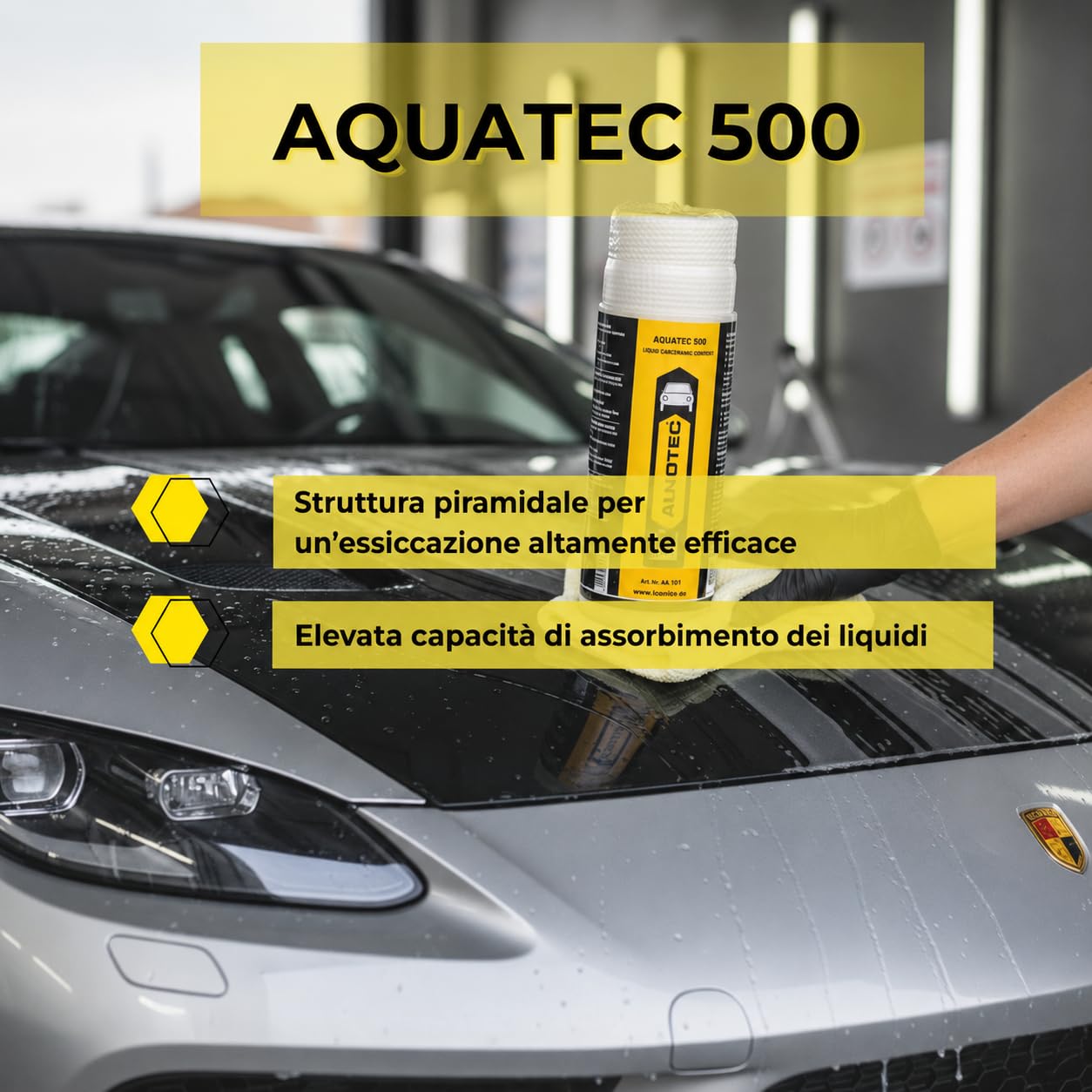 INNOTEC Aquatec 500 – Camoscio in pelle ultra assorbente per auto, moto e vernice automobilistica – Asciugatura senza striature su cromo, vetro e superfici verniciate dopo il lavaggio del veicolo