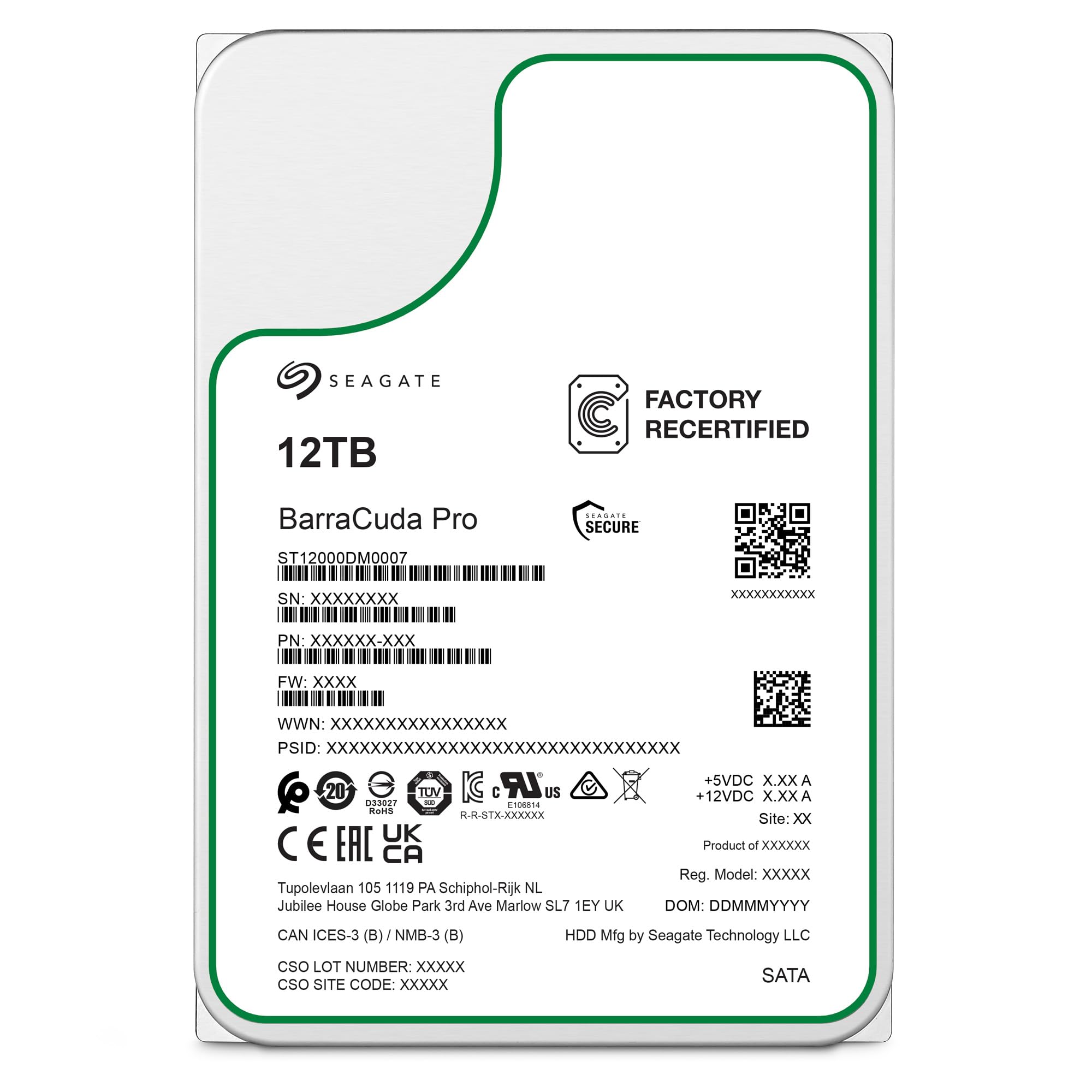 Seagate IronWolf NAS 12TB Interne Festplatte CMR 3.5 Zoll Sata III 256MB, ST12000VN0007 (Ricondizionato)