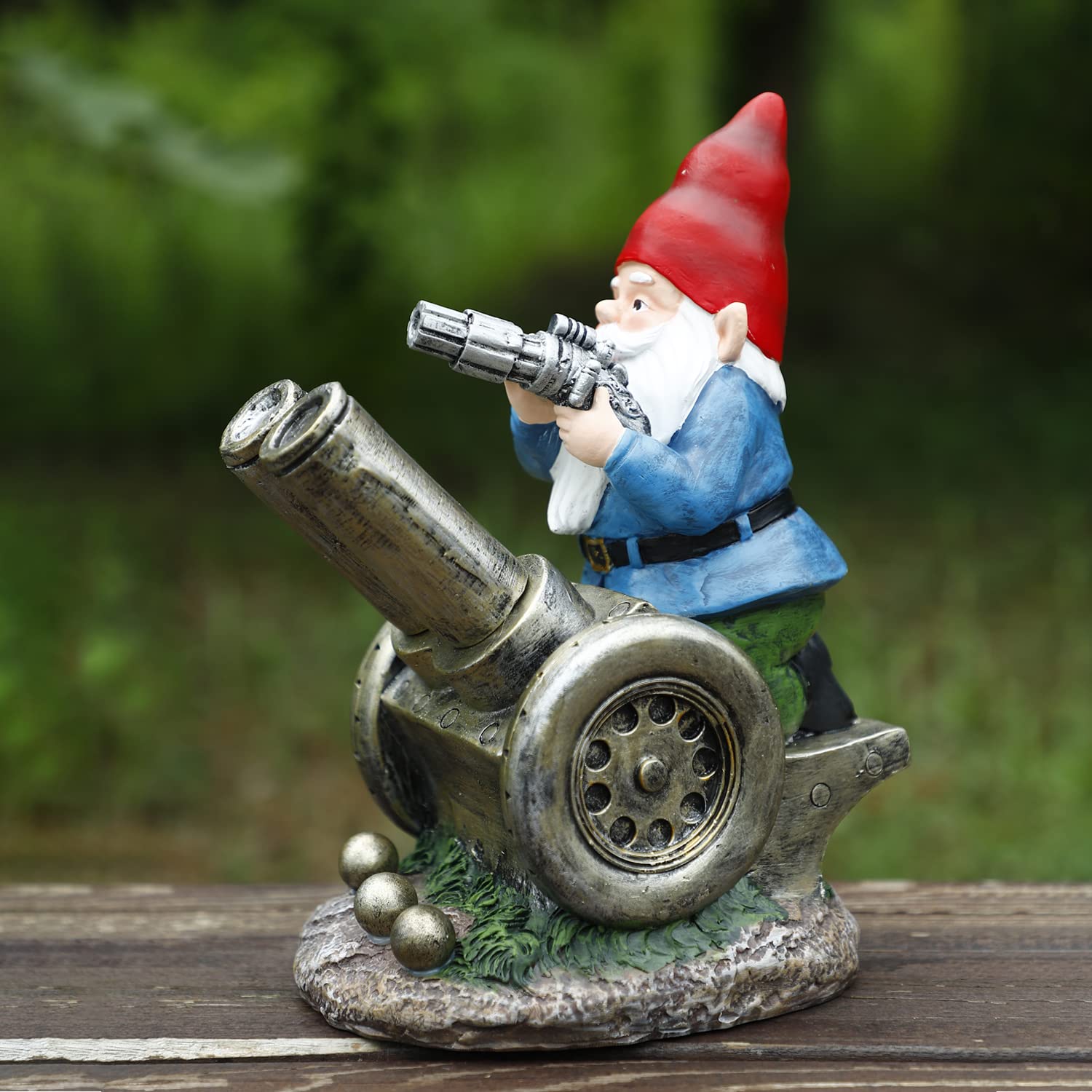 PERFECTOP Solar Military Garden Gnome Statue with Cannon, Large War Army Combat Defender Soldier Gnome Dwarf Figurine with Gun, Outdoor Patio Yard Lawn Porch Decor, Halloween Christmas Ornament Gift