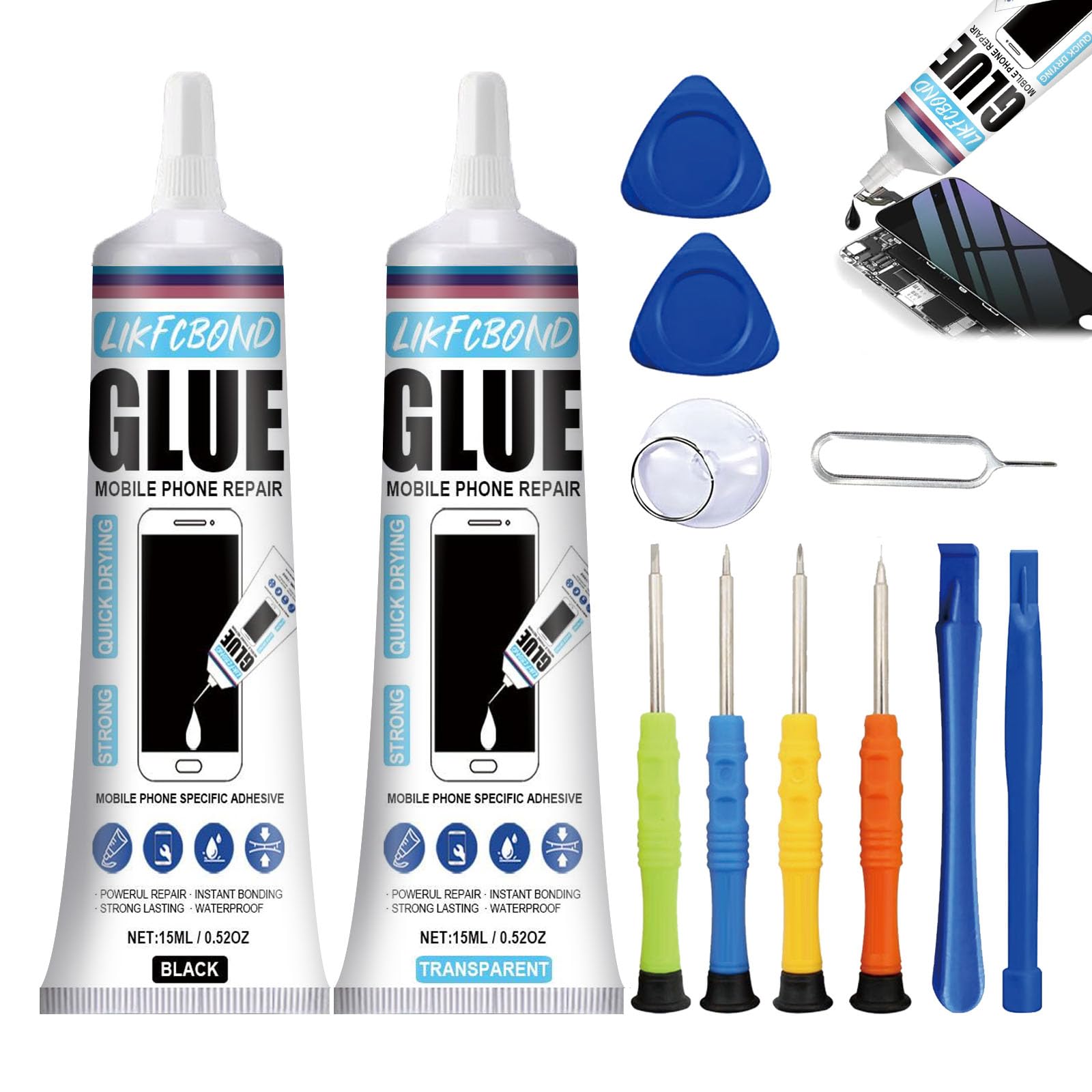 2 Pièces 15ML Colle Ecran Smartphone, Colle pour Telephone Portable, Convient pour coller Les Écrans de Téléphones Portables Tablettes Ordinateurs Portables Appareils Photo etc