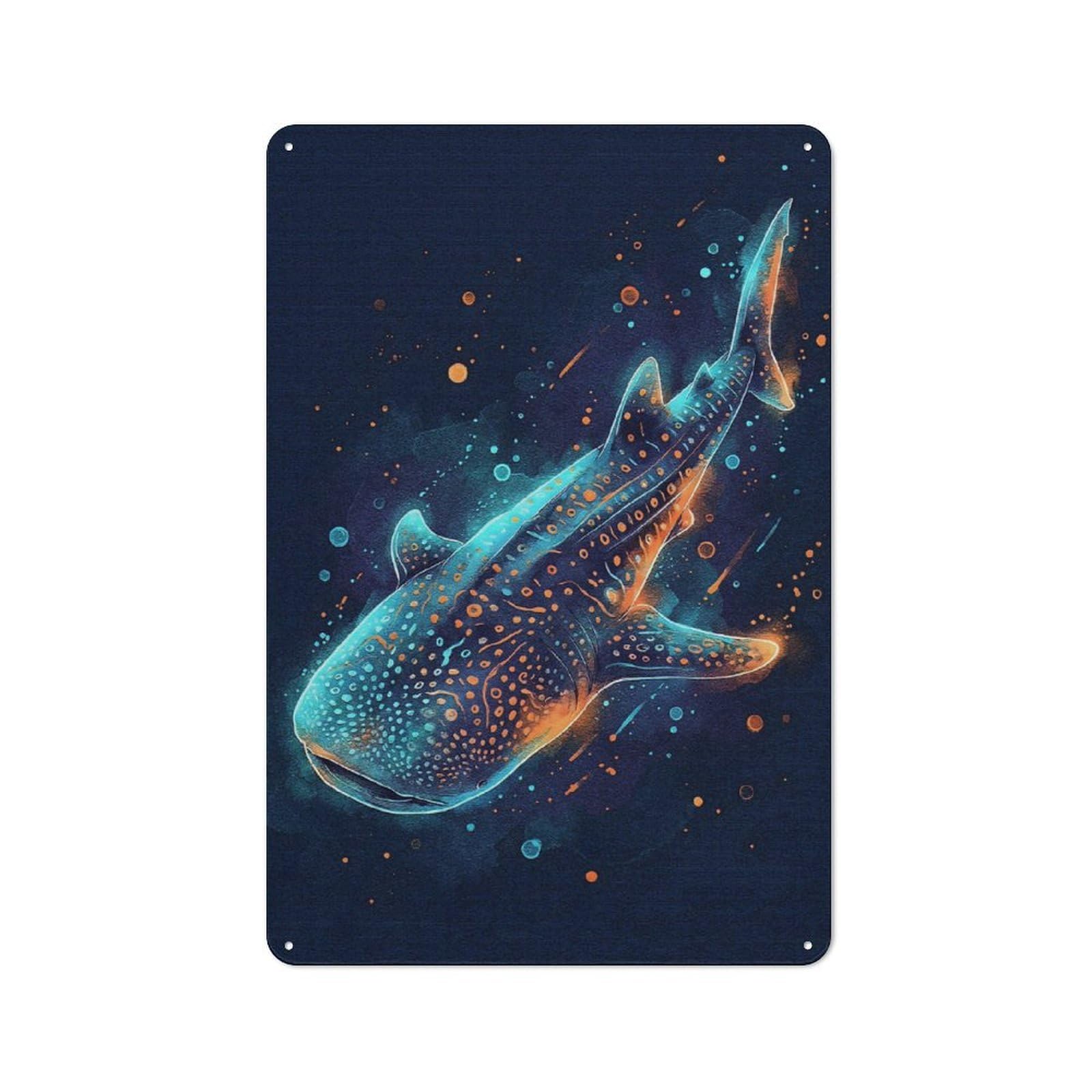 Junmoney Style-10 Whale Shark In Cosmic Ocean Vintage Metal Wall Sign 30X20cm For Garage Wall, Suited To Garage Decor Collectors