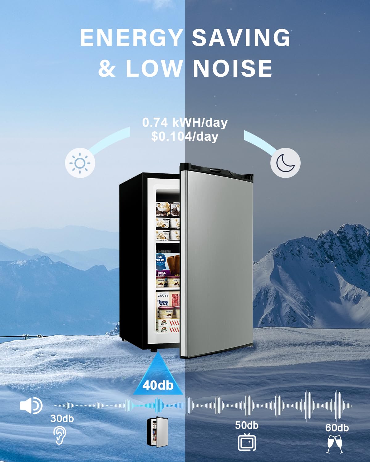 Feelfunn Congelador vertical de 3.0 pies cúbicos - Mini congelador compacto con termostato ajustable de 7 niveles, estantes removibles, puerta individual reversible, congelador pequeño de