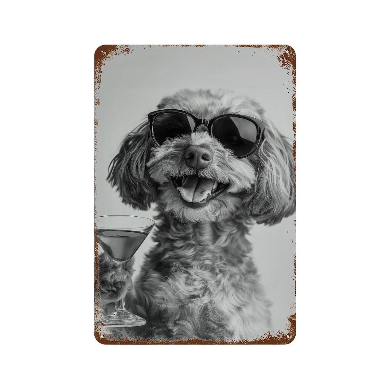 xiaoxiaoshen Cavapoo Drinking Cocktail Print Wall Decor Art Metal Tin Poster Modern Home Decor Art Home Bar Shop Decorations Vintage Sign 30x20cm