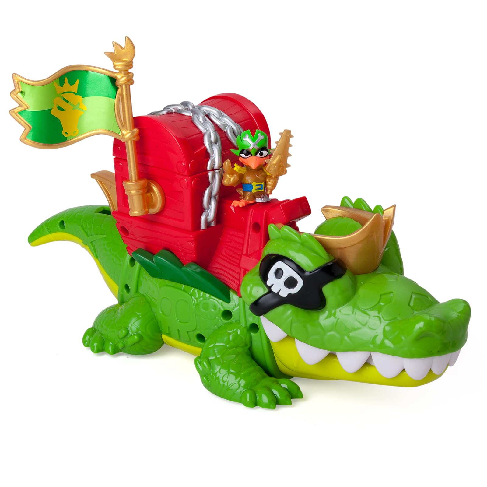 PIRATIX King Croc –Cocodrilo articulado,para capturar Piratix y con un cofre para guardar tesoros. Contiene 1 cocodrilo, 1 tesoro exclusivo, 2 tesoros dorados extras, 1 Piratix exclusivo y 1 accesorio