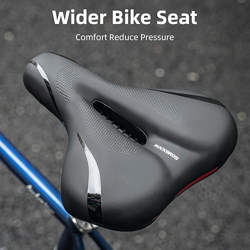 Miniatura 16 de ROCKBROS Asiento de bicicleta para hombres y mujeres, cómodo asiento de bicicleta de gel ancho, transpirable, impermeable, acolchado, compatible