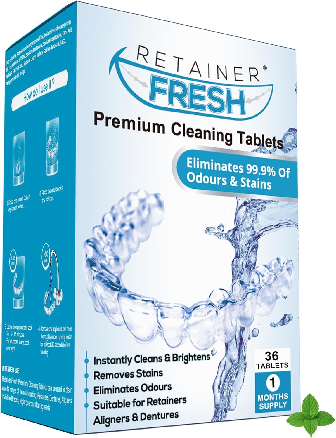 Retainer Fresh Cleaning Tablets - 36 Tablets 1 Months Supply , Brite, and Stain-Free - Cleaner Tablet, Mouth Guard, Dentures, Aligners…