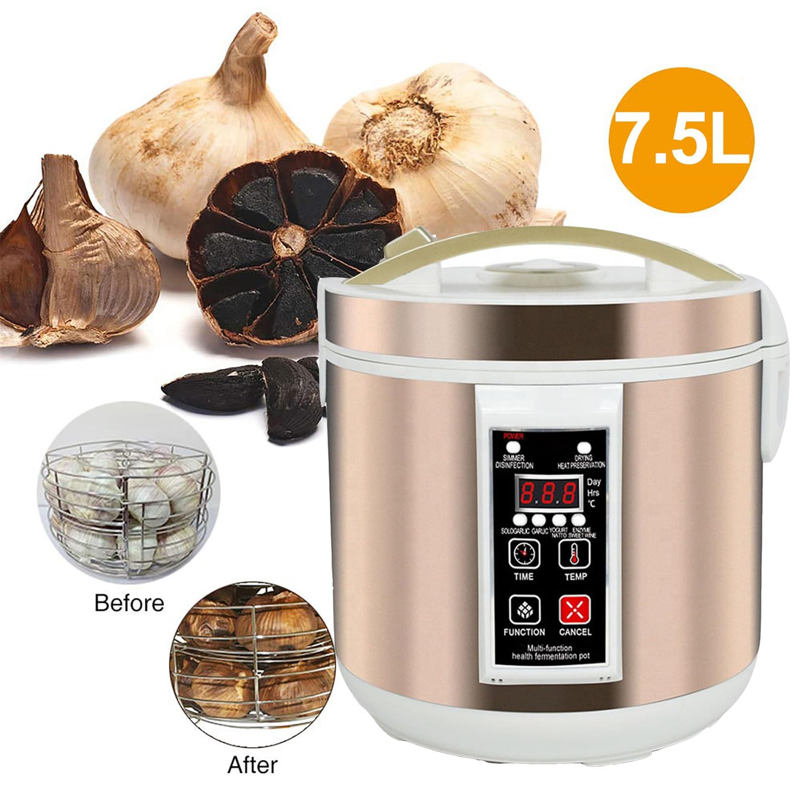 Fermentador de ajo negro, olla fermentadora multifuncional, máquina de fermentación inteligente, olla de fermentación de ajo negro, olla fermentadora,para yogur,natto,arroz dulce,7.5l