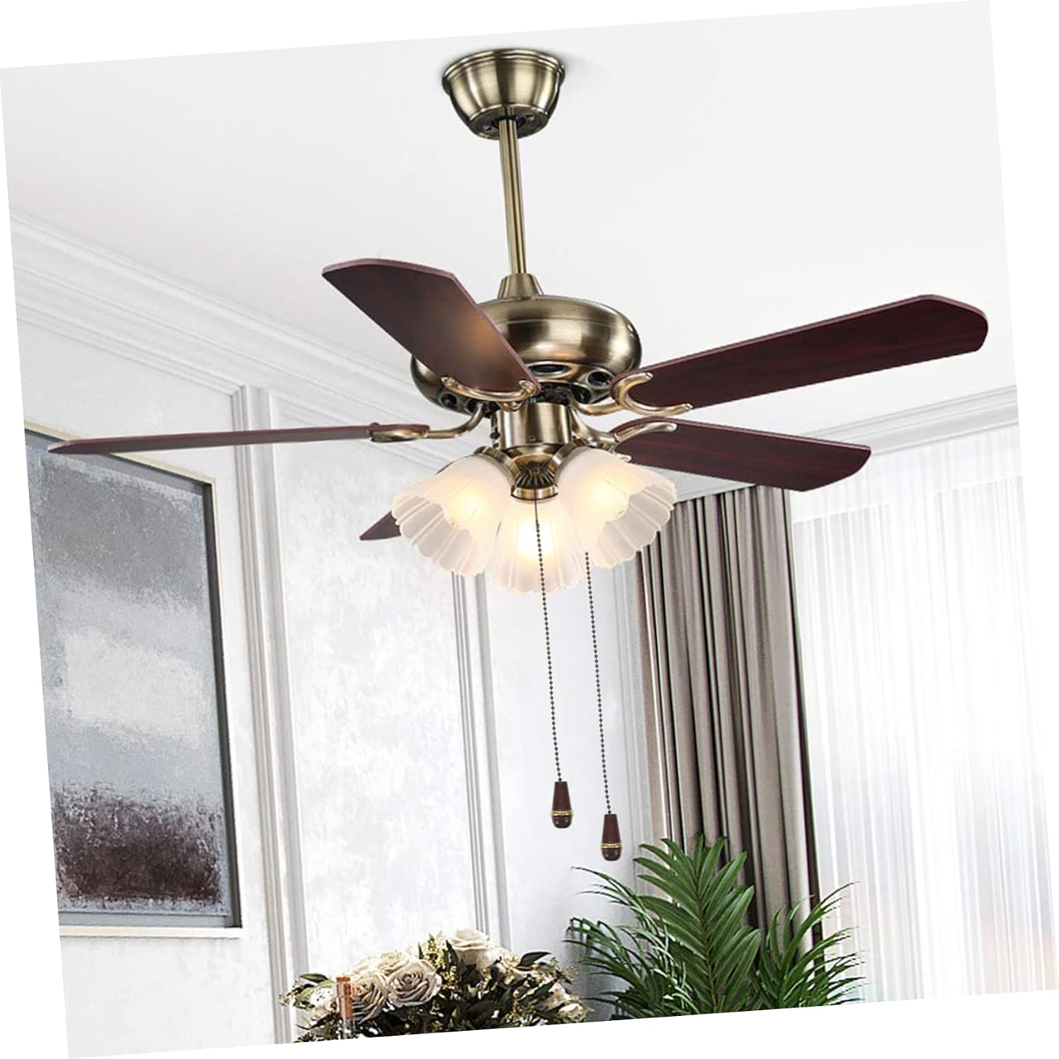 3pcs Decorative Ceiling Fan Pendant Chain Light Pull Cord and Wooden Knob Ceiling Fan Extension Chain