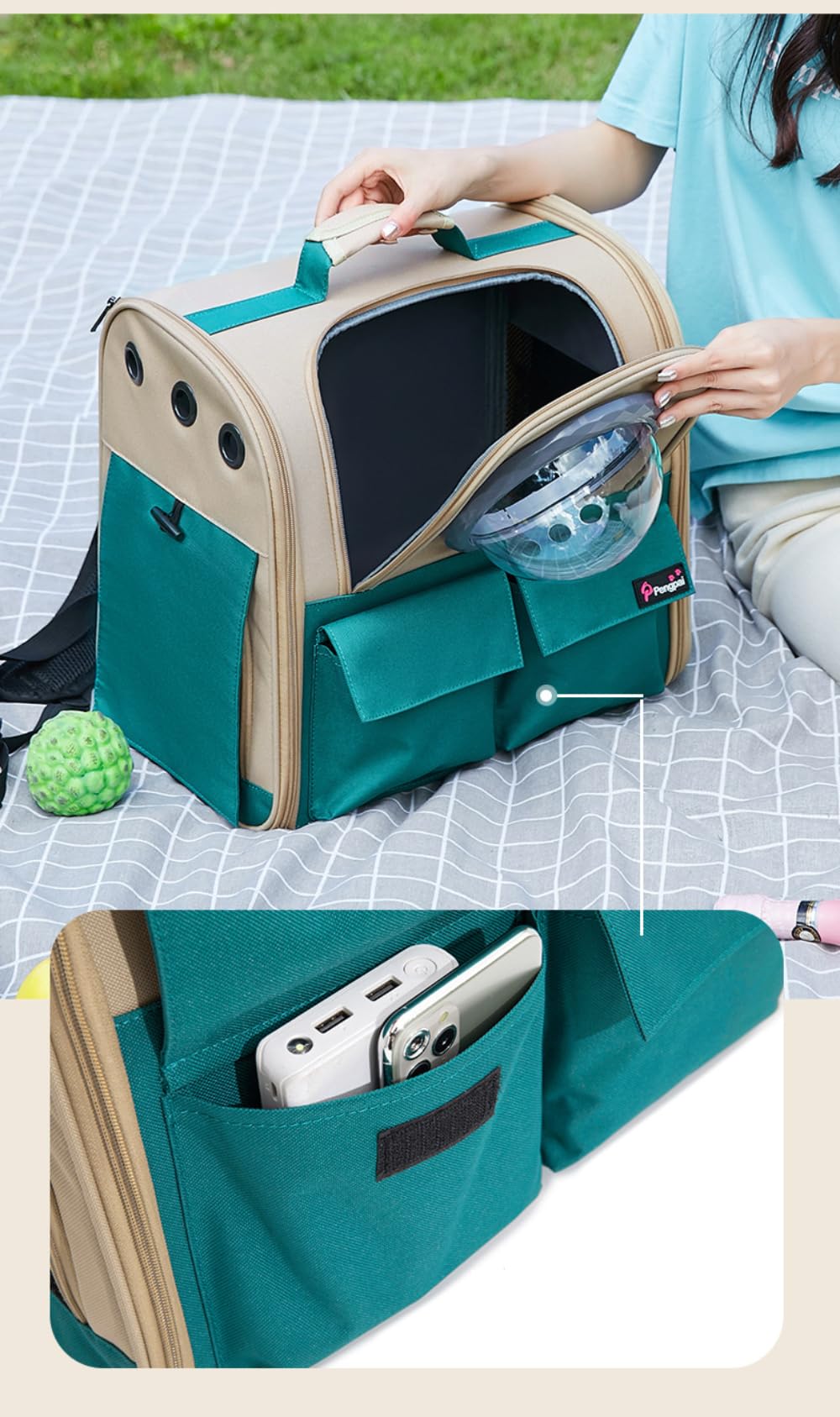 Trasportino Zaino Porta Cane Gatto 8kg, Borsa Trasporto Capsula Grande con 3 Ingresso 2 Cupole (acrilico e nido d'ape) Apertura dall'alto, Portatile Ventilato Pieghevole per Viaggio e dal Veterinario