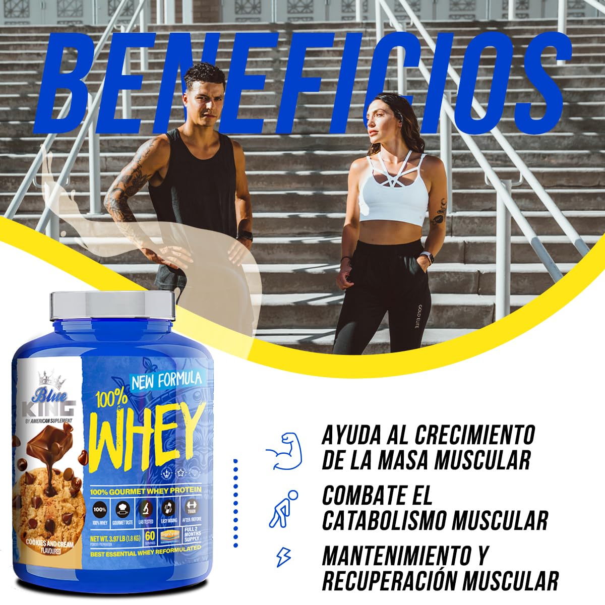 Whey Protein | Aumenta la Masa Muscular y Fuerza | Proteinas Whey | Evita el Catabolismo | Sabores Deliciosos | Contiene Creatina (1.8kg - Cookies)