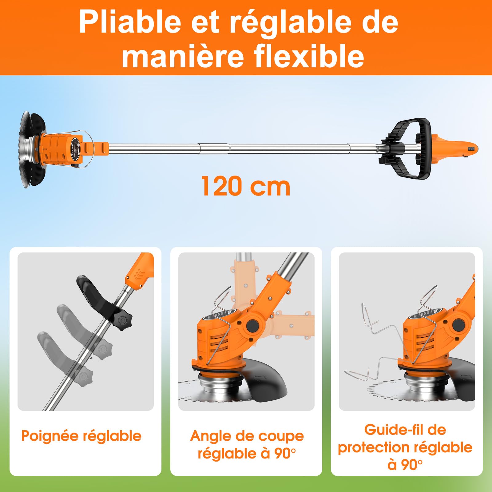 OUTIGO Debroussailleuse Electrique sans Fil, Debroussailleuse Batterie Livré avec 2 Batteries 21V Et Un Chargeur, Coupe Bordure sans Fil avec Batterie avec 4 Types De Lames, Utilisez Une Pelouse Domes