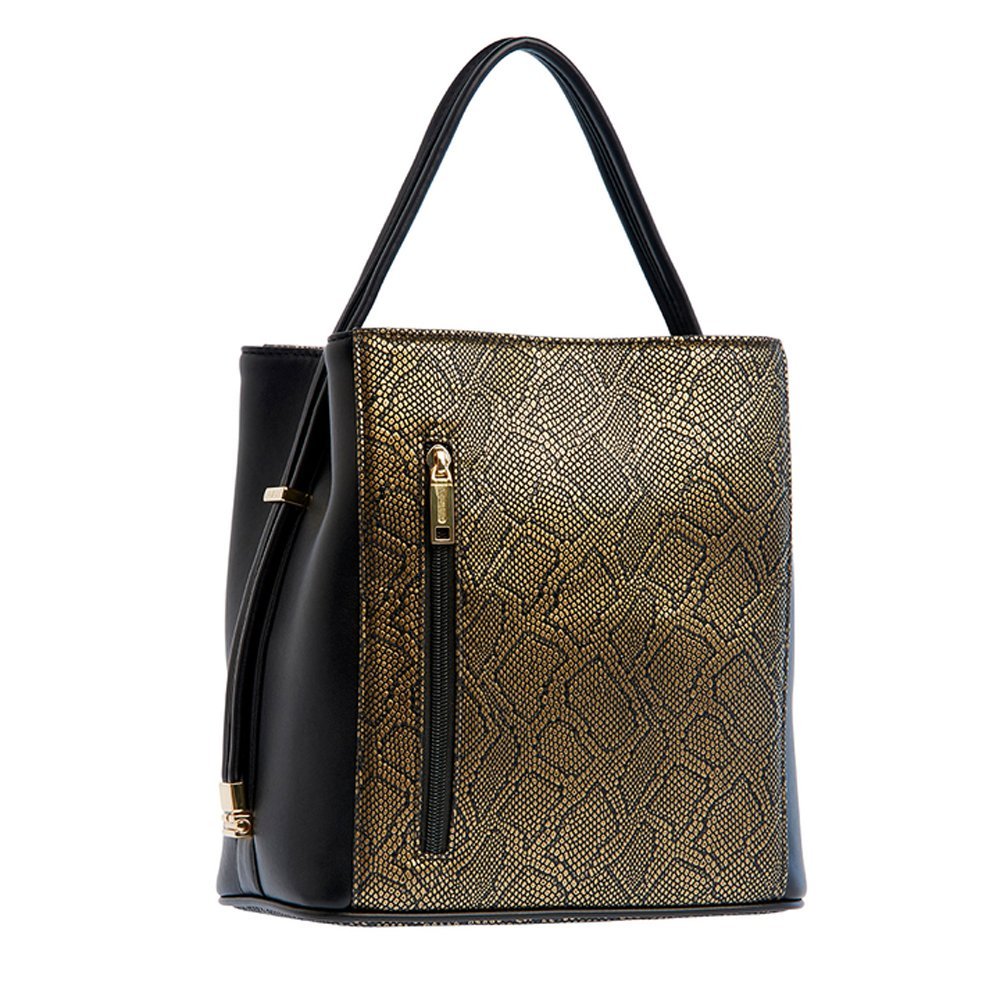 'Zita' Designer Black and Gold Metallic Snakeskin Handbag by Samoe Style