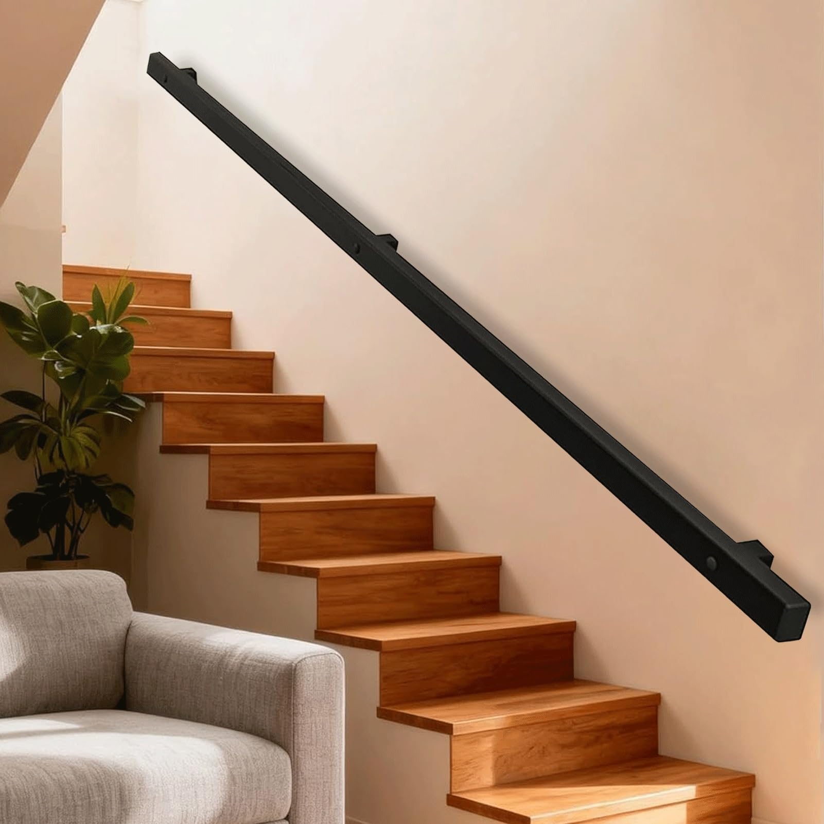 Rampe d'appui de sécurité en fer forgé noir de 510cm au design carré chic