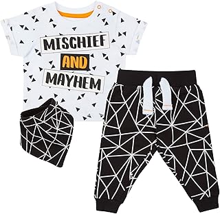 Strong Souls Baby,Clothing,Baby Boys 0-24m,Outfits & Clothing Sets Strong Souls Baby Boys Jog Set Mischief Mayham with Bib Black/White Newborn
