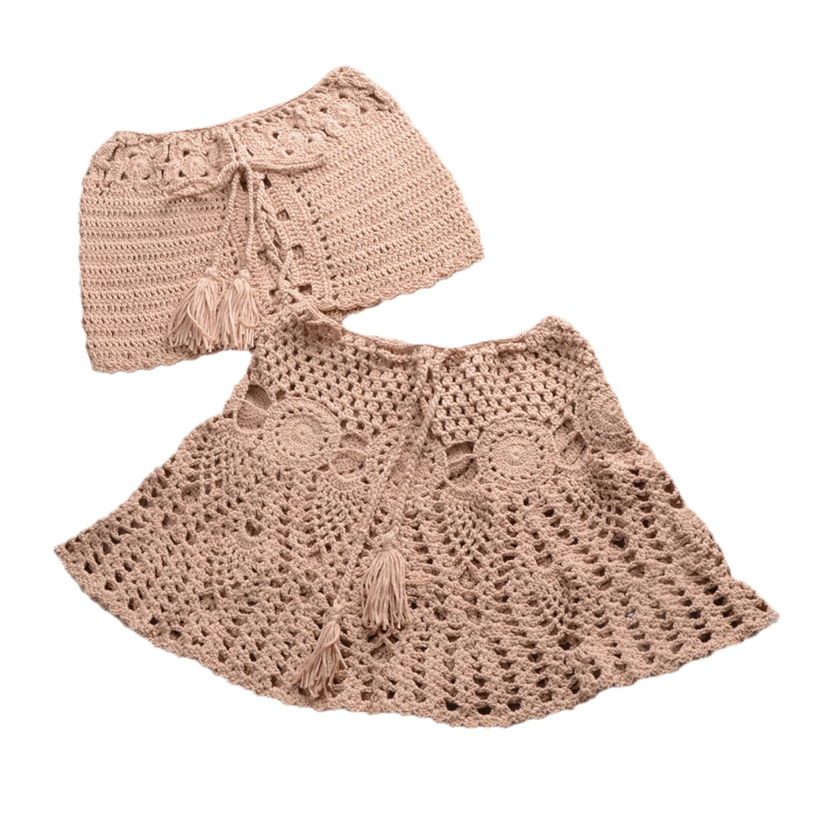 Bikini De Ganchillo con Hombros Descubiertos para Verano Traje De Baño De Dos Piezas para Mujer Traje De Baño De Punto De Color Sólido De Cintura Alta Ropa De Playa Informal