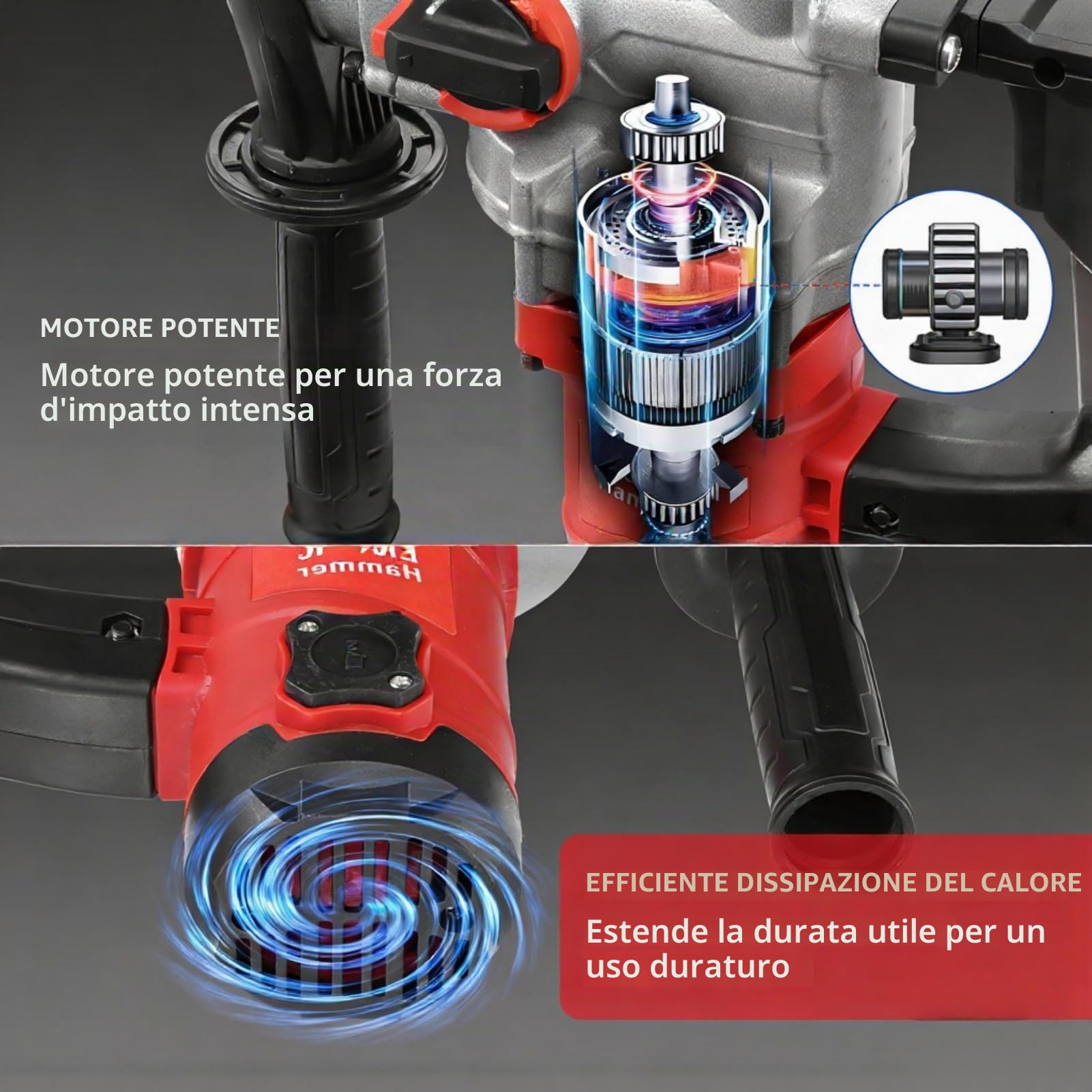 1900W 200-240V Martello Perforatore, con 3300 Colpi/min Trapano Avvitatore Configurazione 1,8m Cavo, Accessori e Valigetta Inclusi, Cacciavite Elettrico per Cemento Muratura Legno e Metallo