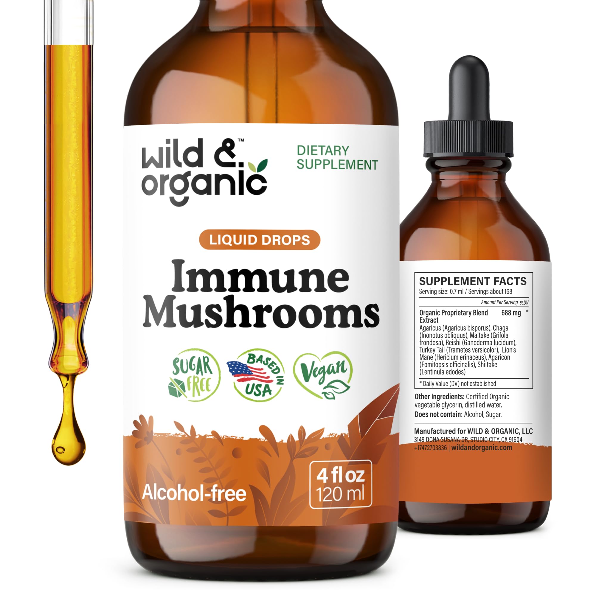 Immune Mushroom Tincture - 8-in-1 Immune Support with Chaga, Reishi, Turkey Tail, Lion’s Mane, Maitake Extract - Liquid Mushroom Supplement - Vegan, Sugar & Alcohol-Free Drops - 4 oz