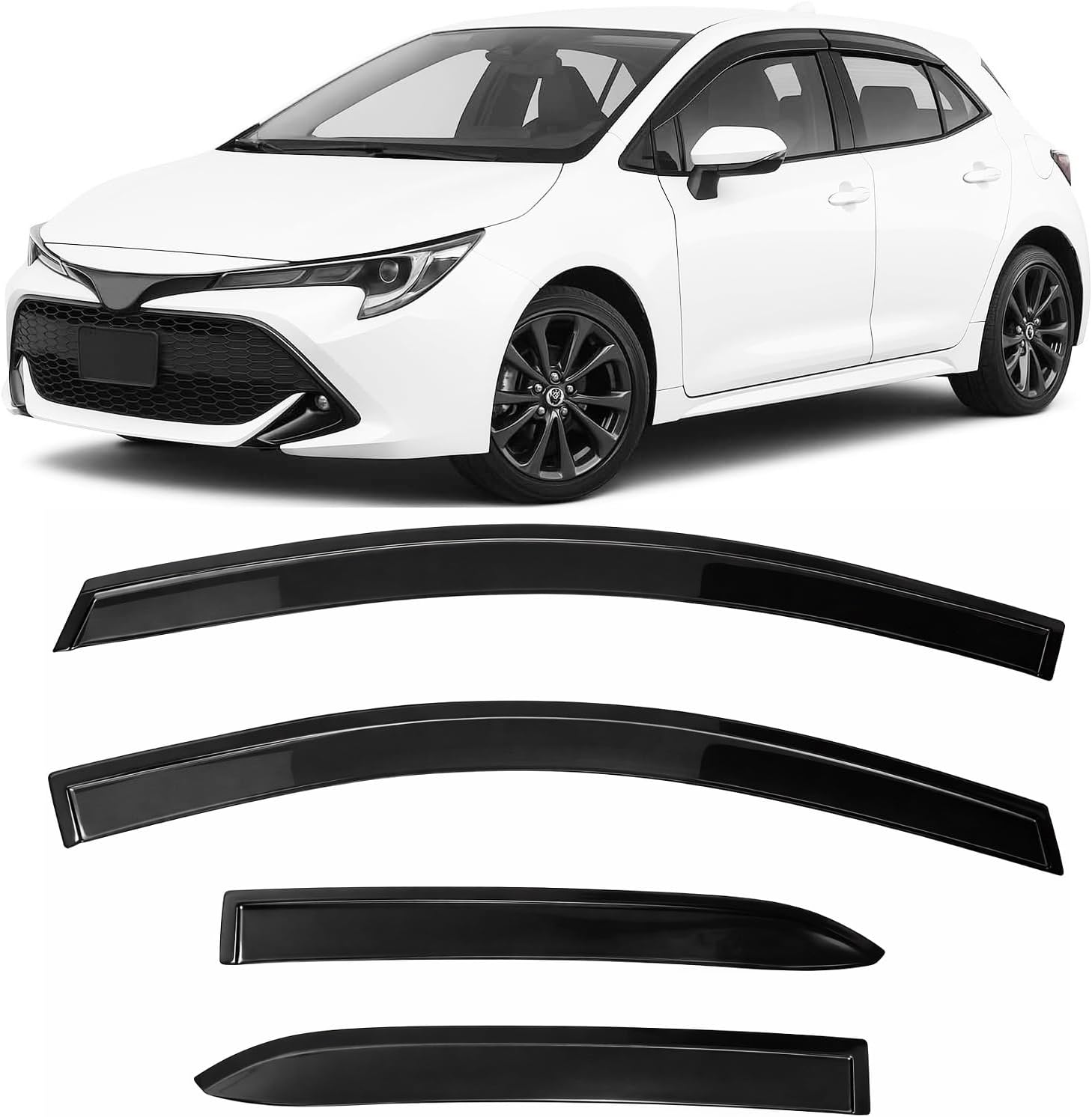 2019-2026 Tape-on Rain Guards for Toyota Corolla Hatchback Side Window Deflector Visors SE Nightshade XSE Durable Tinted Vent Shade 2020 2021 2022 2023 2024 2025