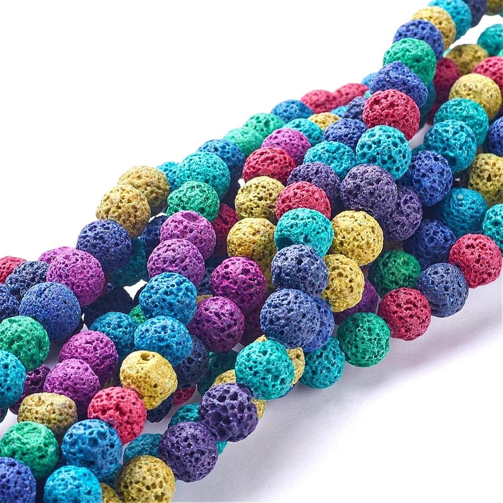 Mixed-Colour Lava Rock Beads Plain Round 8mm Strand of 40+