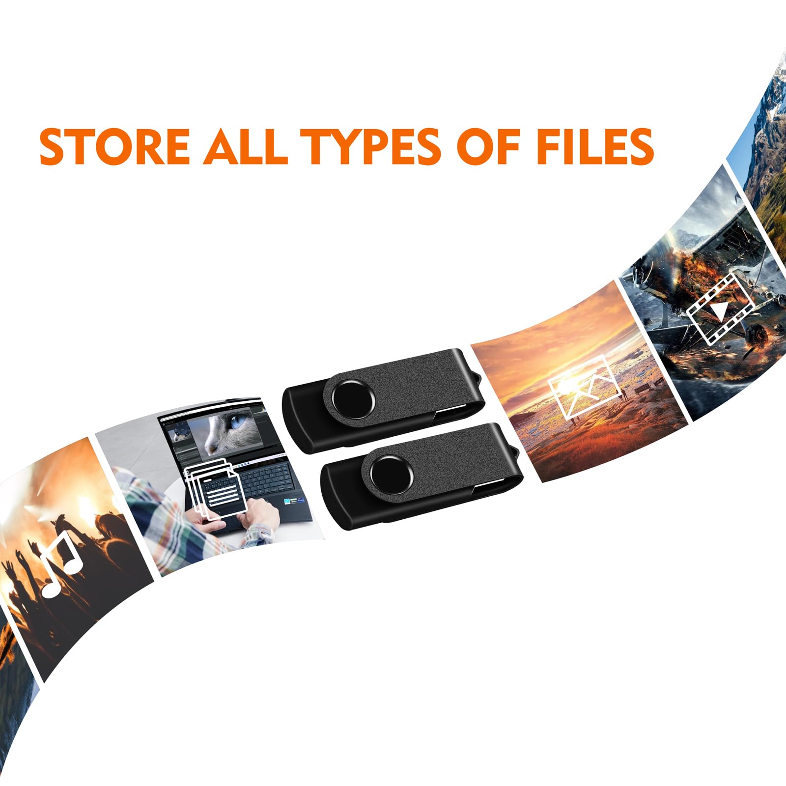 AreTop Paquete de 50 unidades flash USB 2.0 de 16 GB a granel, unidad de pulgar giratoria, unidades USB a granel (paquete de 50 unidades de 16 GB, negro)