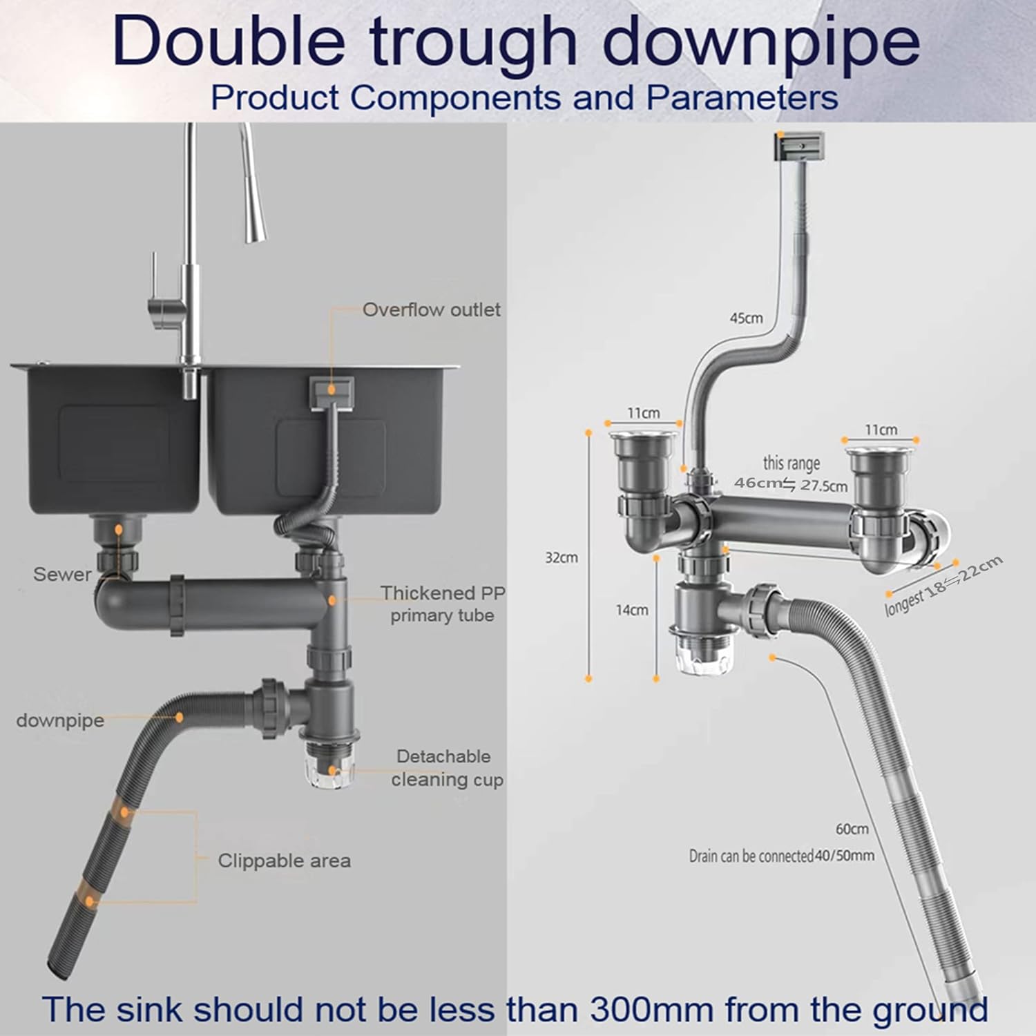 Buy HTDAK Kitchen Dual Sink Installation Plumbing, Expandable Sink